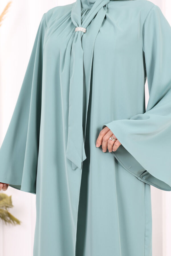 Broş Detaylı Tulum Abaya ve Takım 8016 Mint - 9