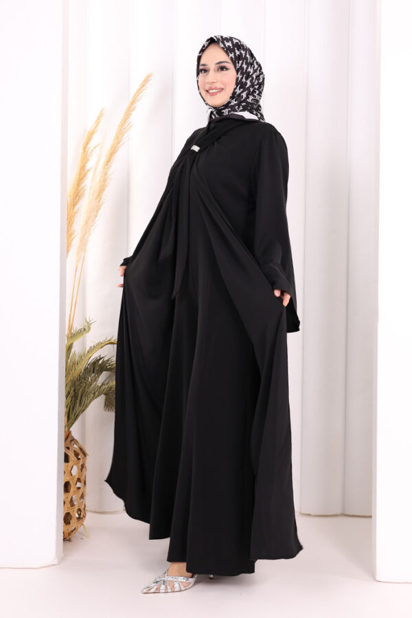 Broş Detaylı Tulum Abaya ve Takım 8016 Siyah - 3