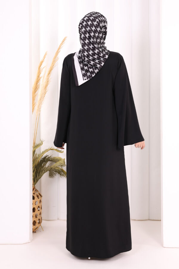 Broş Detaylı Tulum Abaya ve Takım 8016 Siyah - 6