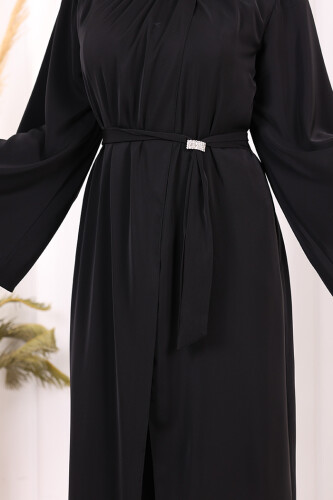Broş Detaylı Tulum Abaya ve Takım 8016 Siyah - 8