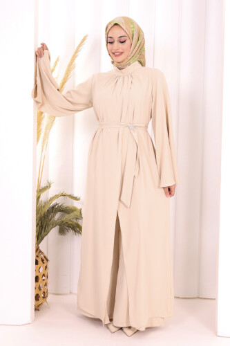 Broş Detaylı Tulum Abaya ve Takım 8016 Taş - 2