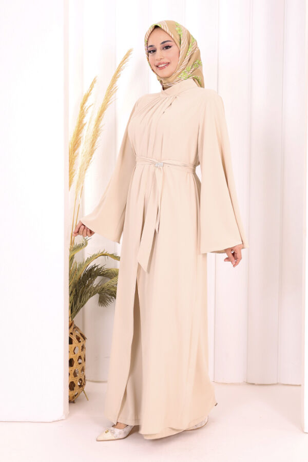Broş Detaylı Tulum Abaya ve Takım 8016 Taş - 3
