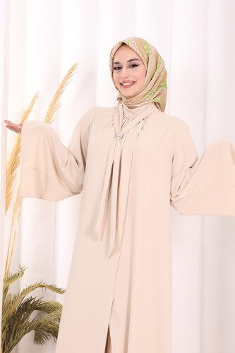 Broş Detaylı Tulum Abaya ve Takım 8016 Taş - 7