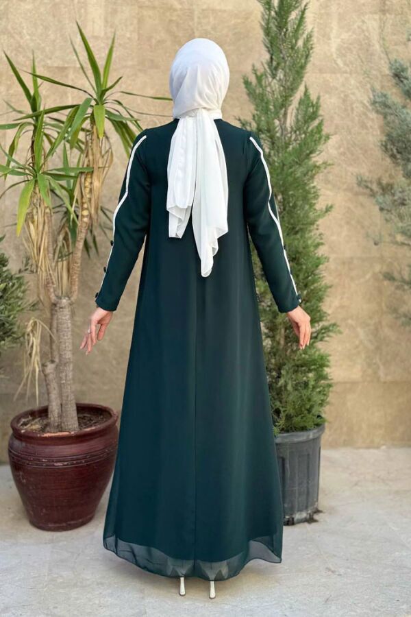 Büyük Beden Düğme Detaylı Elbise 3919-1 Zümrüt - 2