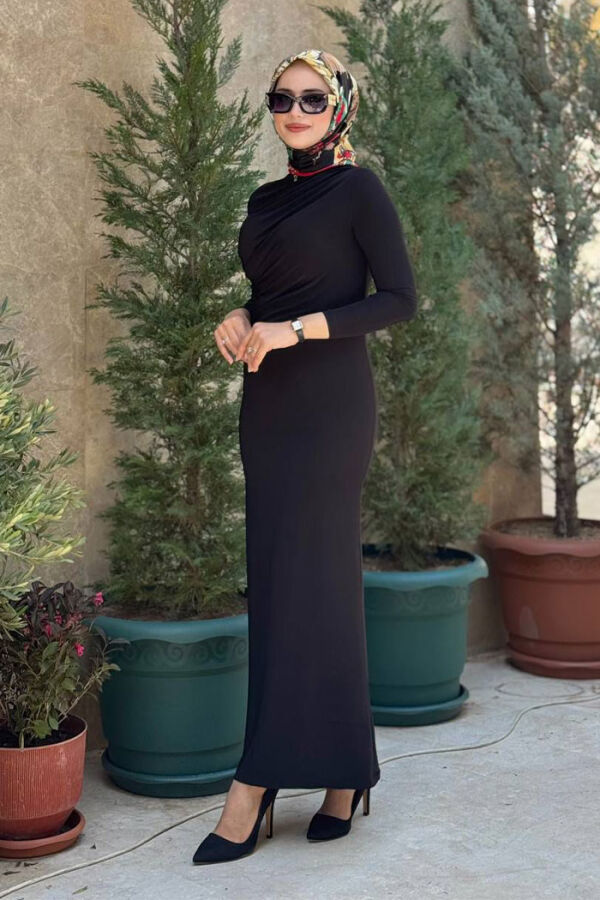 Büzgü Detaylı Sandy Elbise 3970 Siyah - 3
