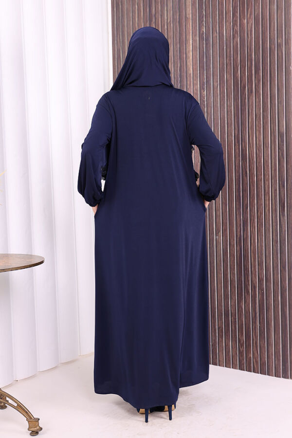Dantel Detay Şallı Namaz Feracesi 6010 Lacivert - 4