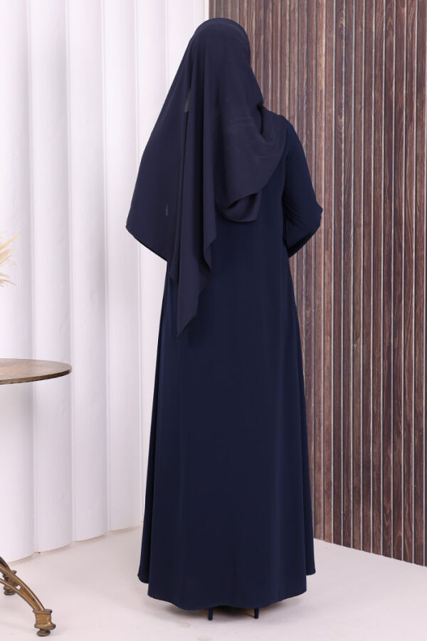 Çizgi Detaylı Boydan Fermuarlı Tam Boy Ferace 6011 Lacivert - 3
