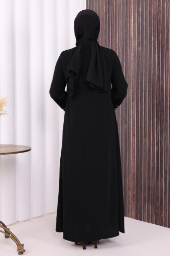 Çizgi Detaylı Boydan Fermuarlı Tam Boy Ferace 6011 Siyah - 4