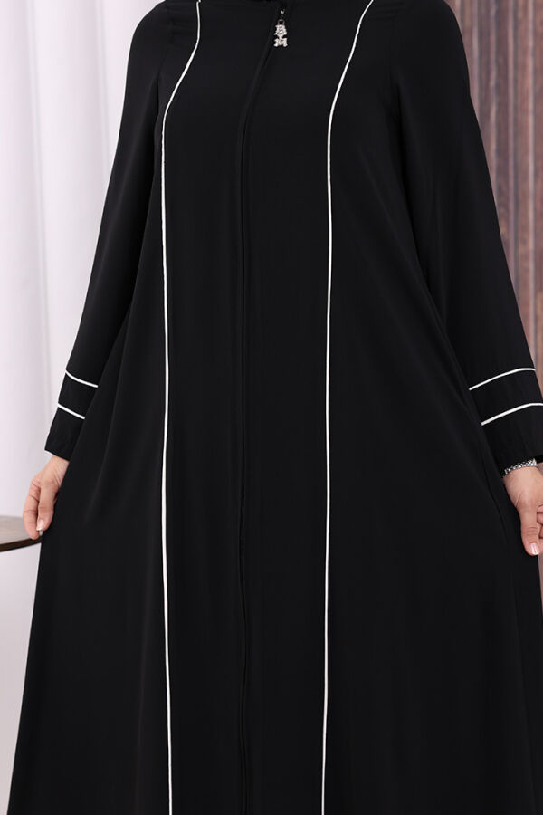 Çizgi Detaylı Boydan Fermuarlı Tam Boy Ferace 6011 Siyah - 6