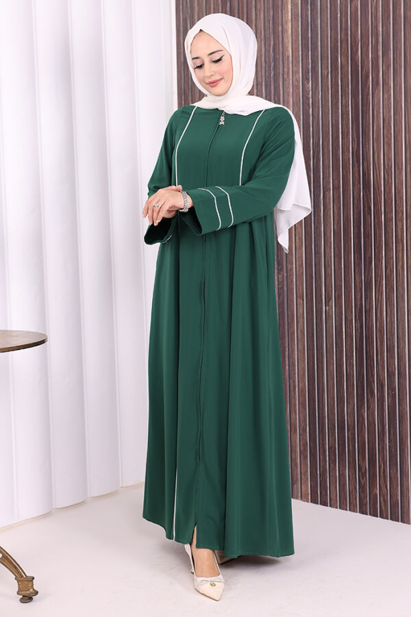 Çizgi Detaylı Boydan Fermuarlı Tam Boy Ferace 6011 Zümrüt - 2