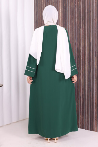 Çizgi Detaylı Boydan Fermuarlı Tam Boy Ferace 6011 Zümrüt - 4