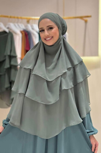 Peçeli 3 Katlı Şifon Sufle Şal 6012 Mint - Bym Fashion