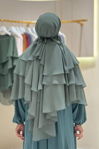 Peçeli 3 Katlı Şifon Sufle Şal 6012 Mint - 2