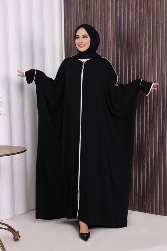 Fermuarlı Yarasakol Ferace 6002 Siyah - Bym Fashion