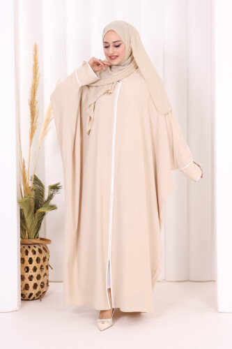 Zippered Batwing Abaya 6002 Stone - 1