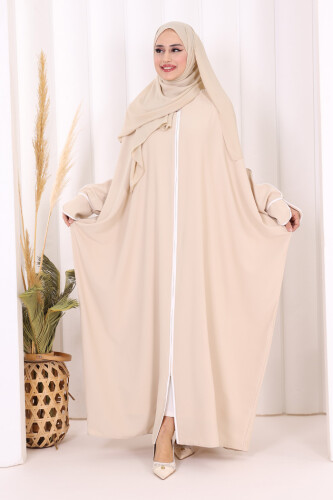 Zippered Batwing Abaya 6002 Stone - 2