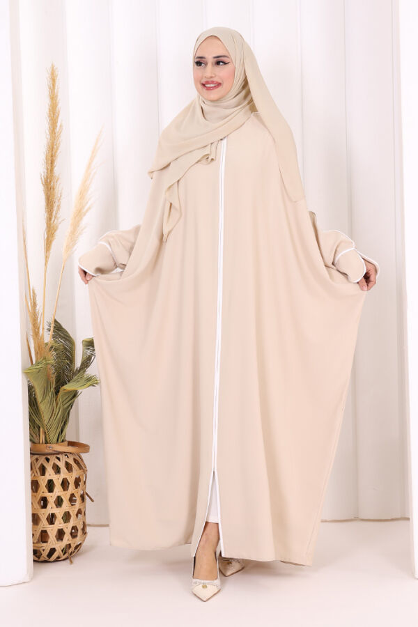 Zippered Batwing Abaya 6002 Stone - 2
