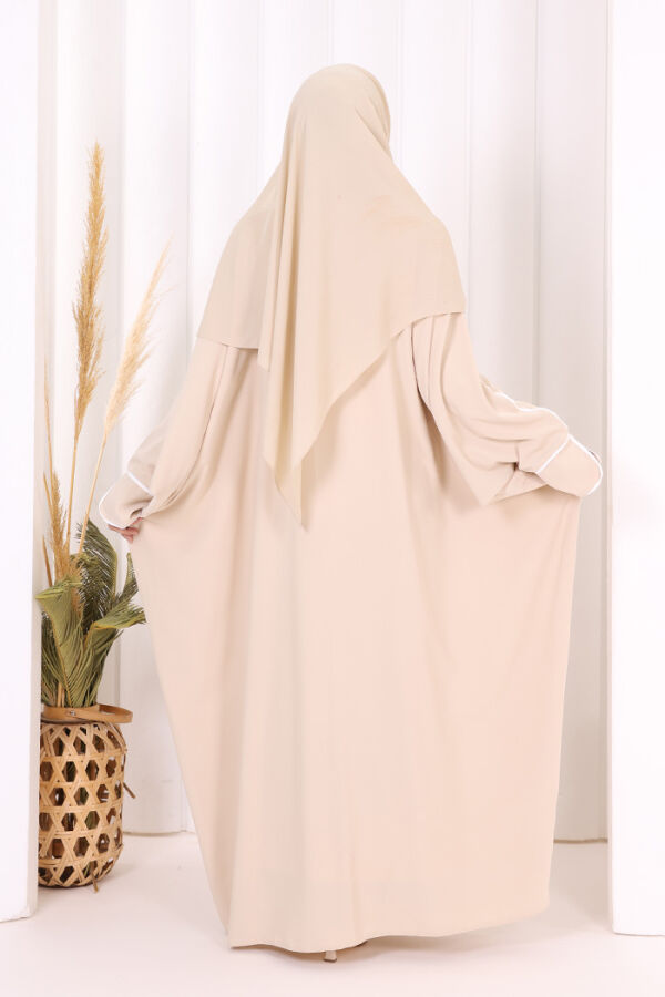 Zippered Batwing Abaya 6002 Stone - 4