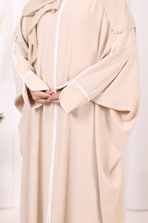 Zippered Batwing Abaya 6002 Stone - 6