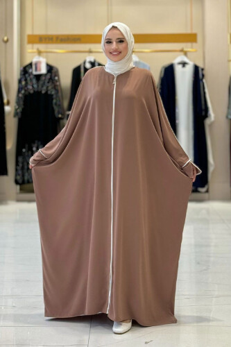 Fermuarlı Yarasakol Ferace 6002 Vizon - Bym Fashion