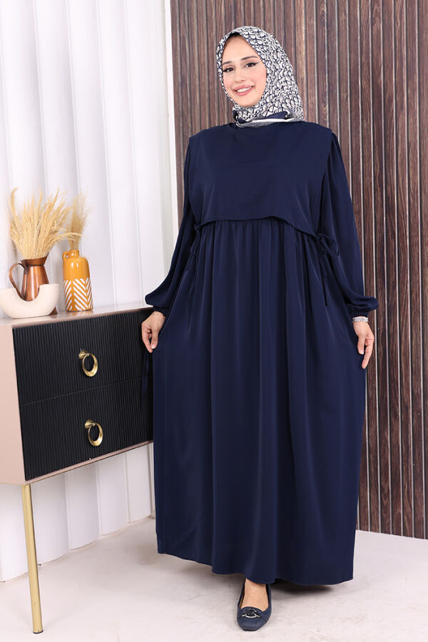 Çift Katlı Bağlama Detay Elbise 6003 Lacivert - 1