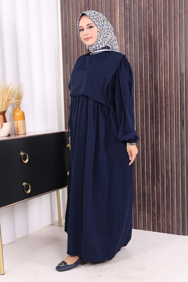 Çift Katlı Bağlama Detay Elbise 6003 Lacivert - 2