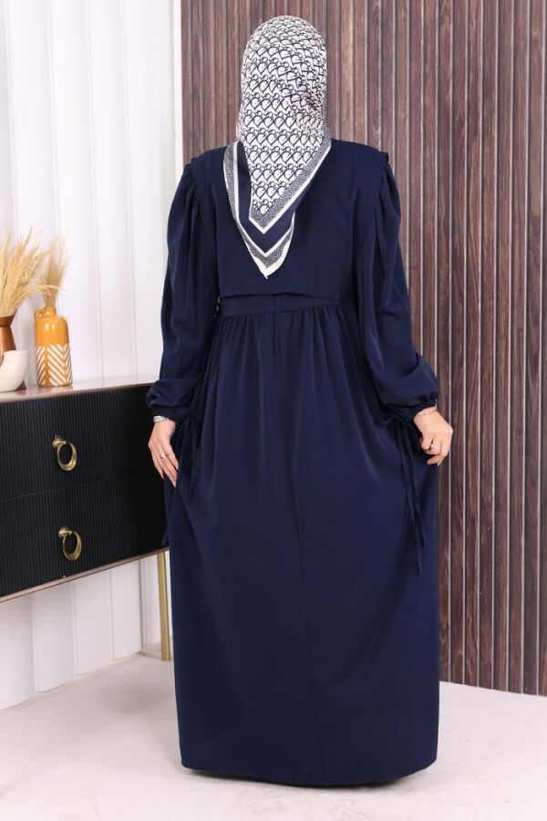 Çift Katlı Bağlama Detay Elbise 6003 Lacivert - 3