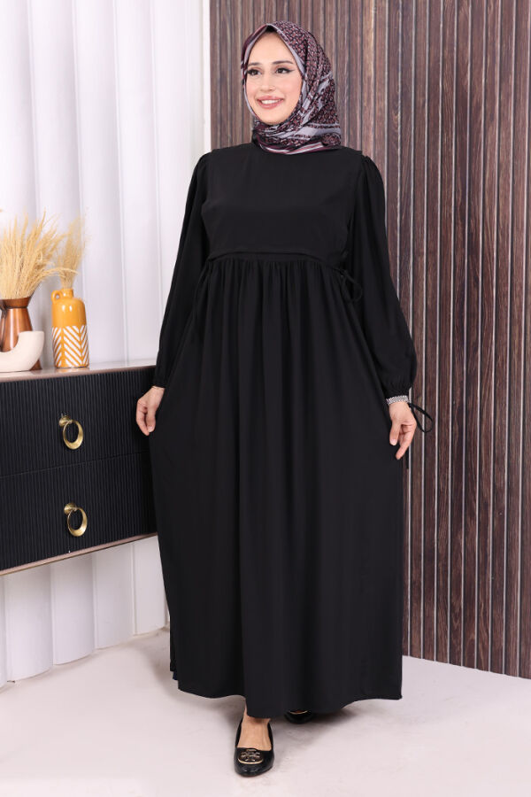 Çift Katlı Bağlama Detay Elbise 6003 Siyah - 1