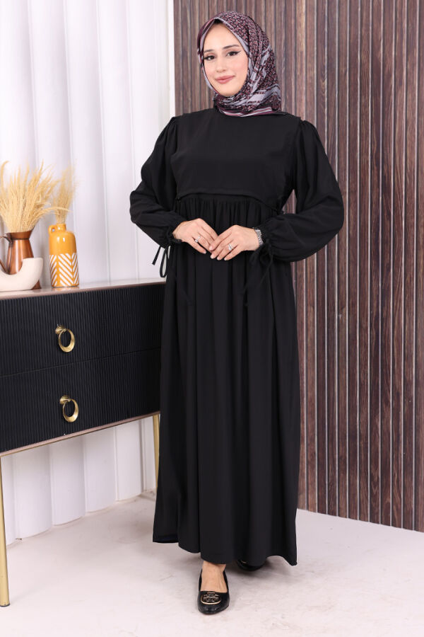 Çift Katlı Bağlama Detay Elbise 6003 Siyah - 2