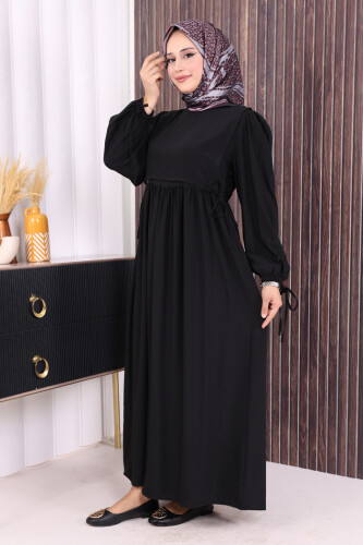 Çift Katlı Bağlama Detay Elbise 6003 Siyah - 3