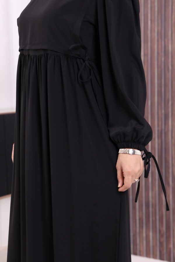Çift Katlı Bağlama Detay Elbise 6003 Siyah - 6