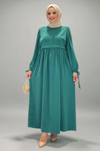 Çift Katlı Bağlama Detay Elbise 6003 Zümrüt - Bym Fashion