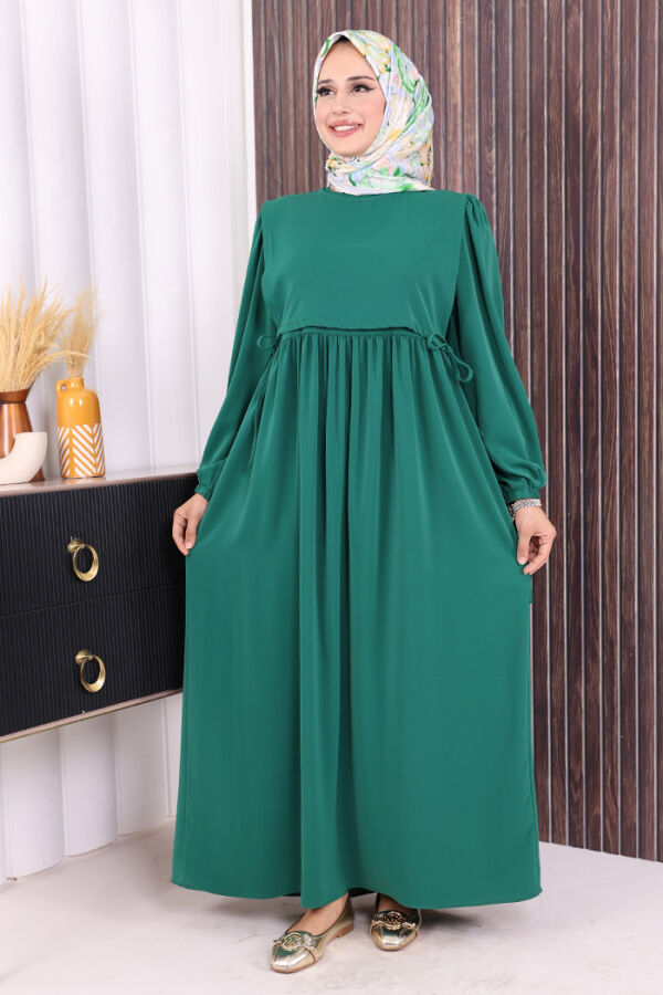 Çift Katlı Bağlama Detay Elbise 6003 Zümrüt - 1