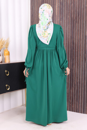 Çift Katlı Bağlama Detay Elbise 6003 Zümrüt - 3