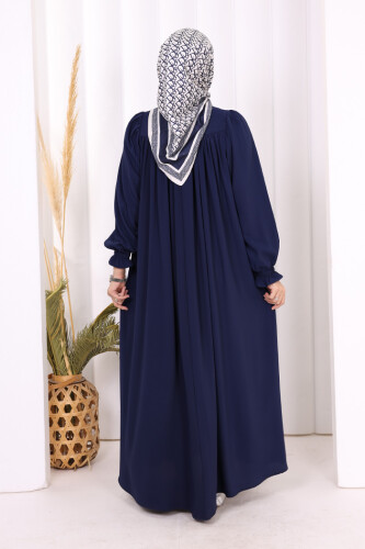 Kol Manşetleri Büzgülü Elbise 6004 Lacivert - 4