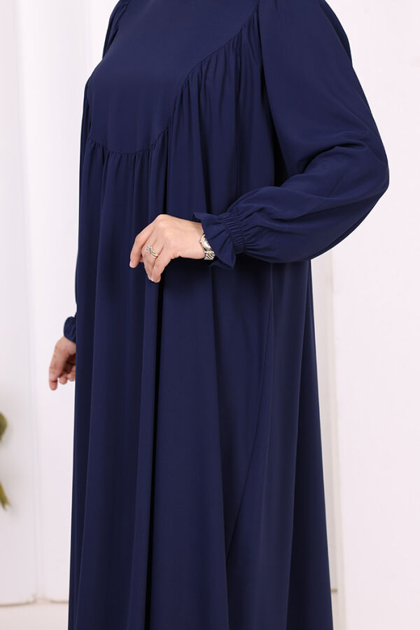 Kol Manşetleri Büzgülü Elbise 6004 Lacivert - 6
