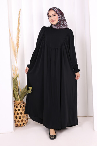 Kol Manşetleri Büzgülü Elbise 6004 Siyah - 2