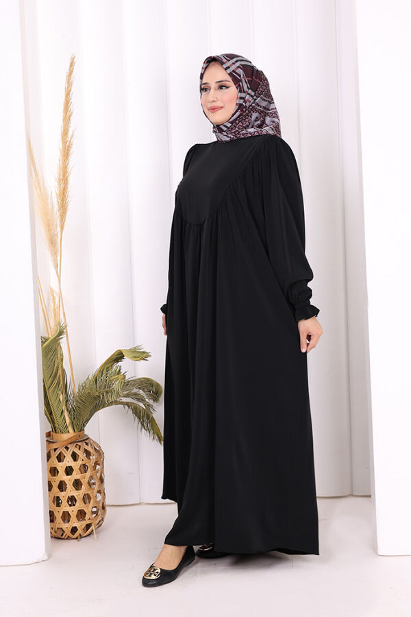 Kol Manşetleri Büzgülü Elbise 6004 Siyah - 3
