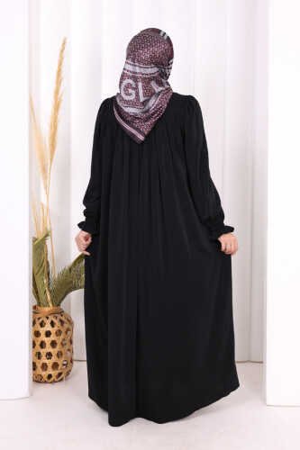 Kol Manşetleri Büzgülü Elbise 6004 Siyah - 4