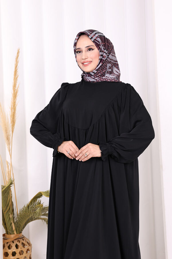 Kol Manşetleri Büzgülü Elbise 6004 Siyah - 5