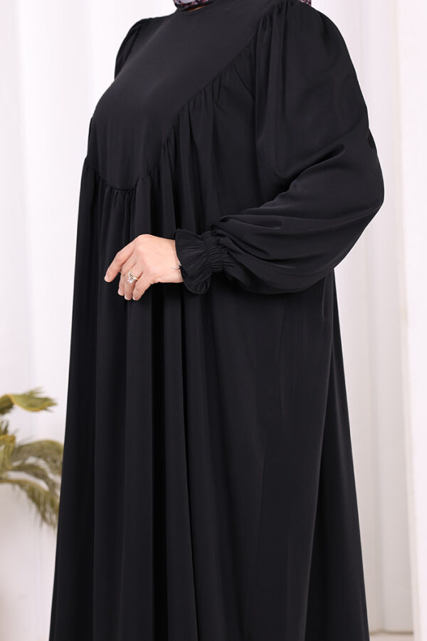 Kol Manşetleri Büzgülü Elbise 6004 Siyah - 6