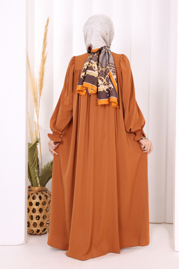 Kol Manşetleri Büzgülü Elbise 6004 Taba - 4