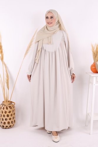 Kol Manşetleri Büzgülü Elbise 6004 Taş - Bym Fashion