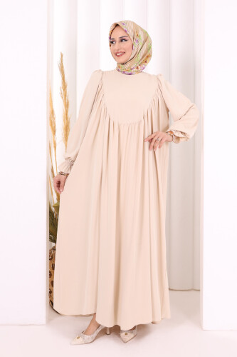 Kol Manşetleri Büzgülü Elbise 6004 Taş 