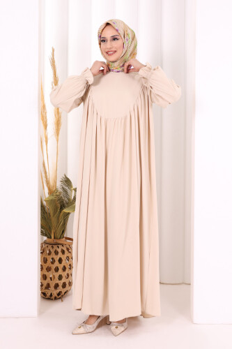 Kol Manşetleri Büzgülü Elbise 6004 Taş - 3