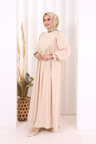 Kol Manşetleri Büzgülü Elbise 6004 Taş - 4