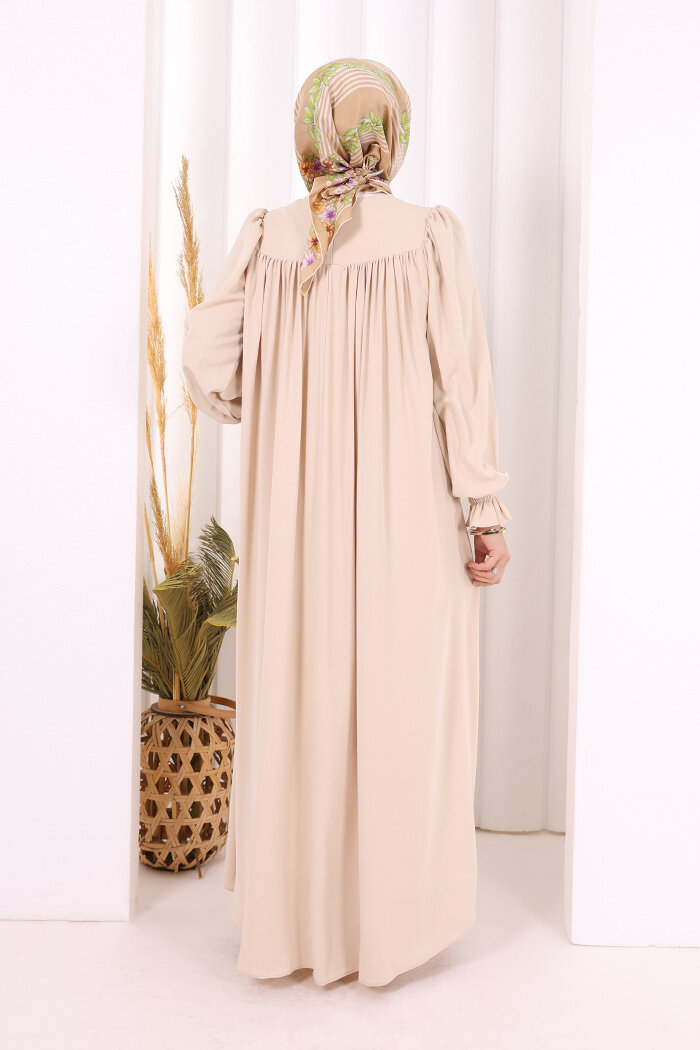 Kol Manşetleri Büzgülü Elbise 6004 Taş - 5