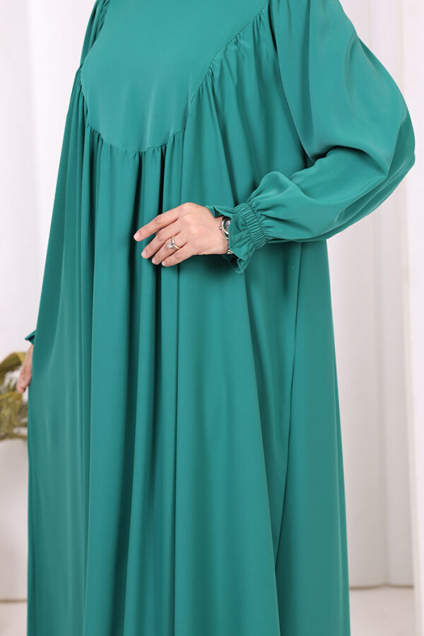 Kol Manşetleri Büzgülü Elbise 6004 Zümrüt - 5