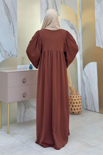 Kol Büzgü Detay Fermuarlı Salaş Ferace 6006 Kahverengi - 8