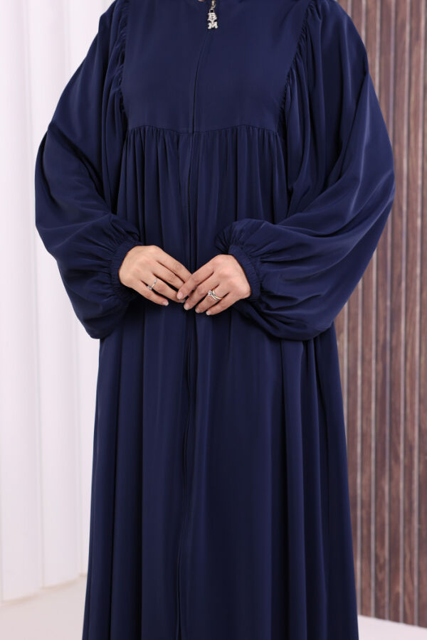 Kol Büzgü Detay Fermuarlı Salaş Ferace 6006 Lacivert - 6